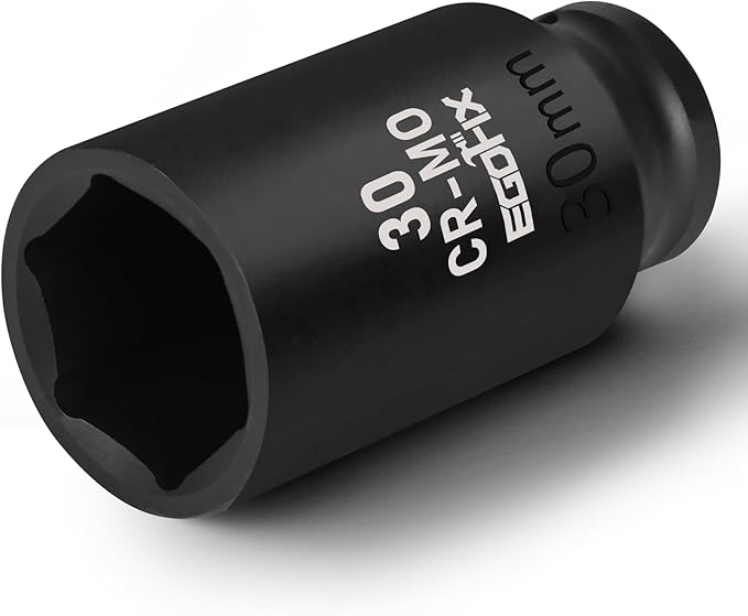 30mm Socket 1/2" Drive Deep Impact Metric Socket,CR-MO 6 Point for Easy Removal of Axle Nut