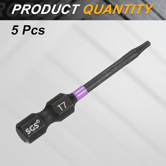 HARFINGTON 5pcs T7 Torx Head Impact Screwdriver Bits 1/4" Hex Shank 2" (50mm) Long Magnetic No Hole Tamper Proof 6 Point Star Screw Driver Drill Bits Phosphate S2 Steel Power Tools