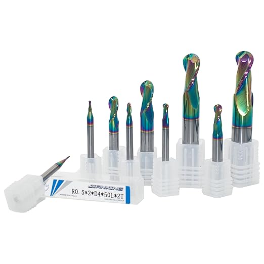 1mm-12mm R0.5-R6 DLC Coated 2-Flute Carbide Ball Nose End Mill Set, Ideal for Aluminum, Copper Alloys, and Plastic Machining (9-Pack)