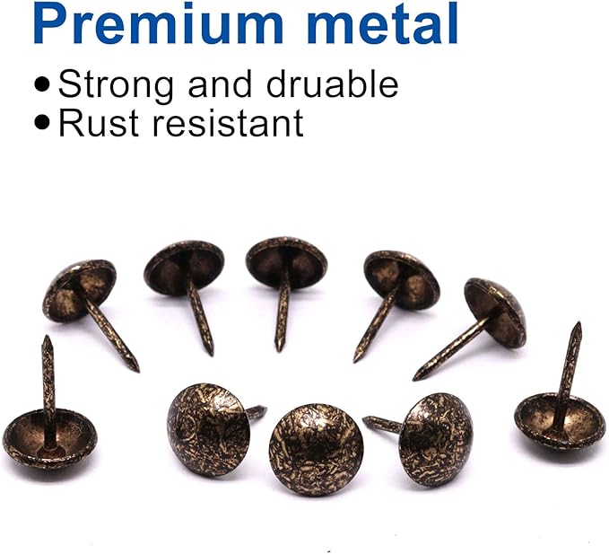 YuGtcen 100pcs Upholstery Tacks for Furniture, Decorative Nails Thumb Tacks Metal Upholstery Nails for Wood Pins Vintage Furniture Tack (11x17mm, Antique Bronze)