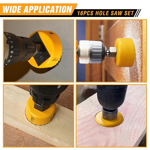 Hoteche 16Pcs Hole Saw Set with 12 Hole Saws (3/4" to 5") - Complete Kit for Woodworking, Metalworking, Plumbing, and More