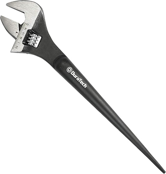 DURATECH 10-Inch Adjustable Construction Spud Wrench, Black Oxide Finish, CR-V Steel, SAE and Metric Scale Marked, Alignment Holes and Tail Crowbar Features