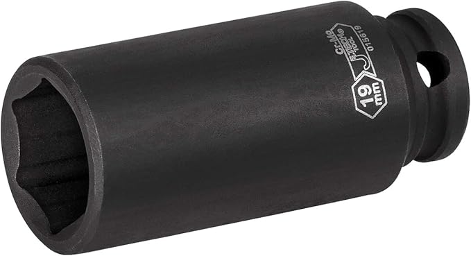 Jetech 3/8-Inch Drive 19mm Deep Impact Socket with 6-Point Design, Heat-Treated Chrome Molybdenum Alloy Steel, Metric