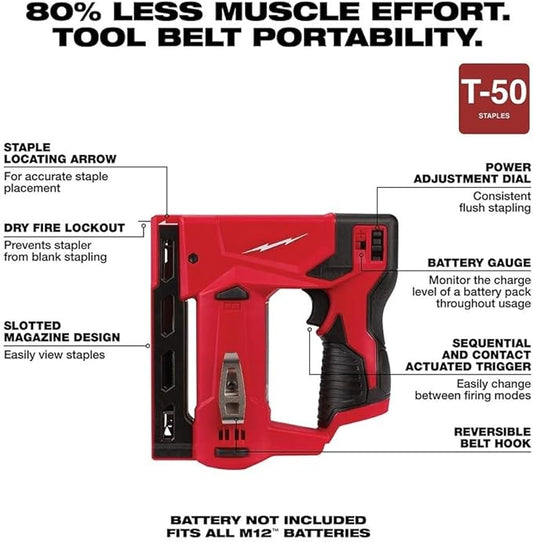 2447-20 Hand Staplers & Tackers for Milwaukee M12 12V 3/8" Cordless Crown Stapler Length 7.25" Width 2.5" Height 7.25"