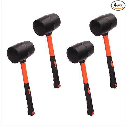 4 PCS 16 OZ Rubber Mallet, Rubber Hammer Head With Black-Yellow Fiberglass Handle Perfect For Wood, Metal, Plastic, Glass, And Ceramics. By GENHAKON