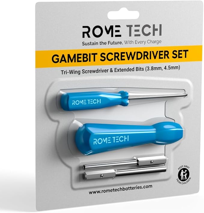 Rome Tech Gamebit Screwdriver Set for GameCube, Gameboy, SNES, NES, N64, Sega Game Cartridge, Tri Wing Screw Driver & 3.8mm 4.5mm - Screwdriver Bit Set Console Repair Tool