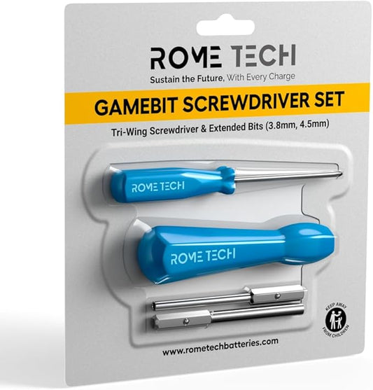Rome Tech Gamebit Screwdriver Set for GameCube, Gameboy, SNES, NES, N64, Sega Game Cartridge, Tri Wing Screw Driver & 3.8mm 4.5mm - Screwdriver Bit Set Console Repair Tool