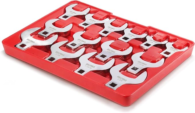 BULLTOOLS 1/2" Drive Jumbo Crowfoot Wrench Set,14-Piece SAE Crows Foot Wrench Set 1-1/16" to 2" Chrome Vanadium Steel Big Crowfoot Wrench