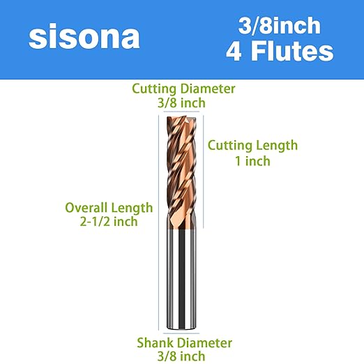 3/8" Square Nose Carbide End Mill Bits - 4 Flutes竊?/8" Diamter竊?-1/2'' Overall Length - Sharpness竊똃urable竊똕mooth Cutting