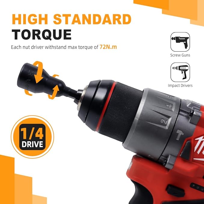 35PCS Magnetic Nut Driver Set, Nut Driver Set for Impact Drill, 1/4" Quick-Change Hex Shank | SAE & Metric | Cr-V Steel, Magnetic Screwdriver Bit W/Drill Bit Extension & Drill Bit Adapter