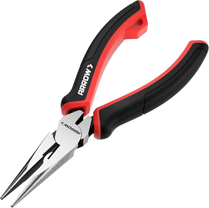 ARROW Needle Nose Pliers, 6-inch Long Nose Cutting Pliers with Wire Cutter, Comfortable TPR Handle, High Carbon Steel, High Leverage Diagonal Design