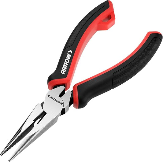 ARROW Needle Nose Pliers, 6-inch Long Nose Cutting Pliers with Wire Cutter, Comfortable TPR Handle, High Carbon Steel, High Leverage Diagonal Design