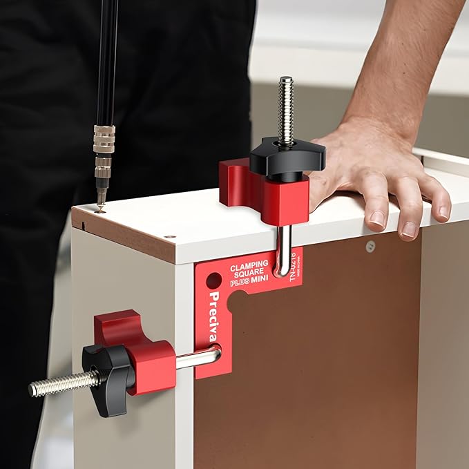 Preciva 90 Degree Mini Positioning Squares 2 Sets (2.32''x 2.32''), Aluminum Alloy Right Angle Clamps Fixing Clamp, Carpenter Corner Clamping Square Tool for Picture Frame Box Cabinets Drawers (Red)