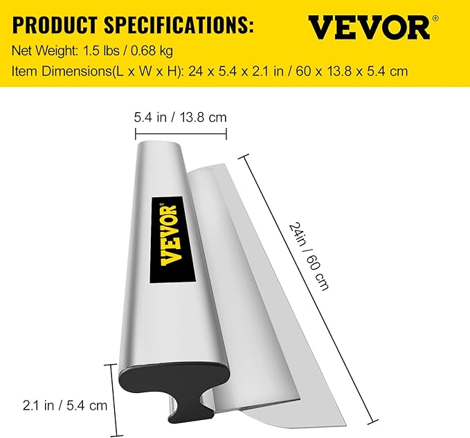 VEVOR Skimming Blade,24 inch Smoothing Knife, European Stainless Steel Construction Knife, Aluminum Blade Profile Smoothing Knockdown Spatula for Gyprock/Drywall/Wall-Board