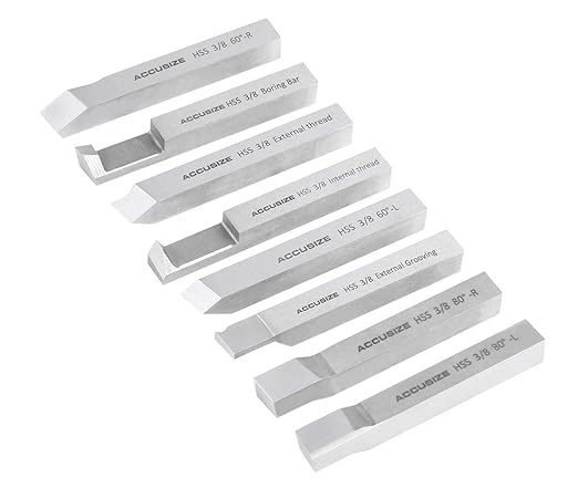 Accusize Industrial Tools 3/8'' 8 Pc Hss Tool Bit Set, Pre-Ground for Turning and Facing Work, 2662-2003