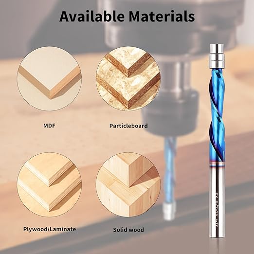 EANOSIC 5PCS Downcut Spiral Flush Trim Router Bit, 1/4 Inch Shank Solid Carbide Flush Trim Router Bits Spiral with Nano Coating(1/4" Shank Down-Cut)