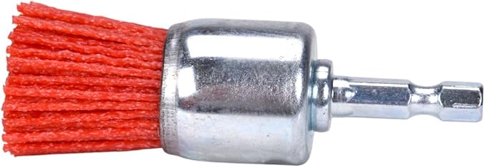 Century Drill & Tool 77201 1" Coarse Nylon End Brush, 80 Grit, 1/4" Quick Change Shank, 4,500 RPM - Nylon Bristles for Metal, Wood, Plastic, Masonry