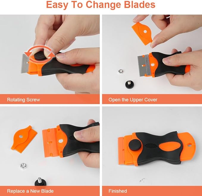 Ainiv Razor Blade Scraper, 2-in-1 Scraper Tool with 10PCS Metal Blades and 10PCS Plastic Blades, Multi-funtional Cleaning Razor Scraper for Stickers, Labels, Caulk, Adhesive, Paint Removal (2 Pack)