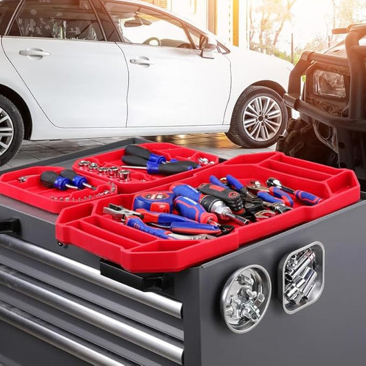 WORKPRO 5-Piece Non-Slip Tool Tray Set, 3-Piece Silicone Flexible Tools Organizers and 2-Piece Magnetic Parts Tool Tray, Tool Mat, Tool Holder, Tool Storage (Only Parts Tray Magnetic)