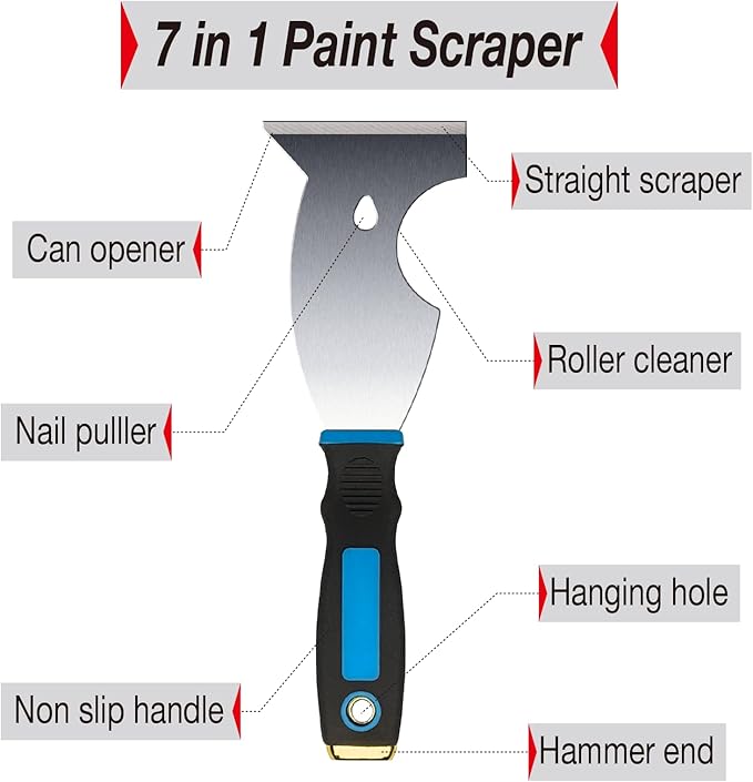 3 Inch Paint Scraper Tool - 3 pcs Multi-Purpose Putty Knife with Non-Slip Rubber Grip Putty Knives for Drywall Repair, Wallpaper Removal, Paint Application, Applying Putty, Plaster
