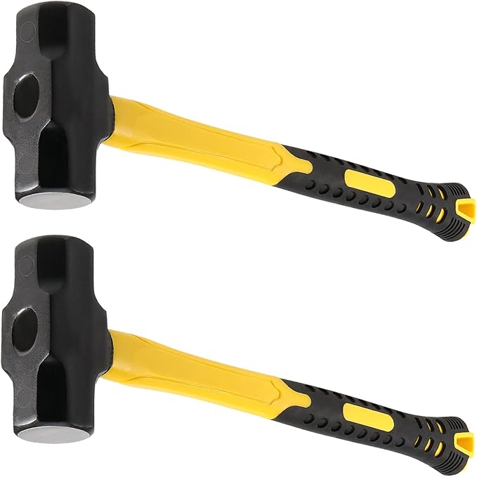 MANCHAP 2 PCS 16 Inch 4 Lbs Sledge Hammer, Mini Club Hammer with with Fiberglass Handle, 4 Pound Drilling Crack Hammer for Demolition and Construction,black yellow