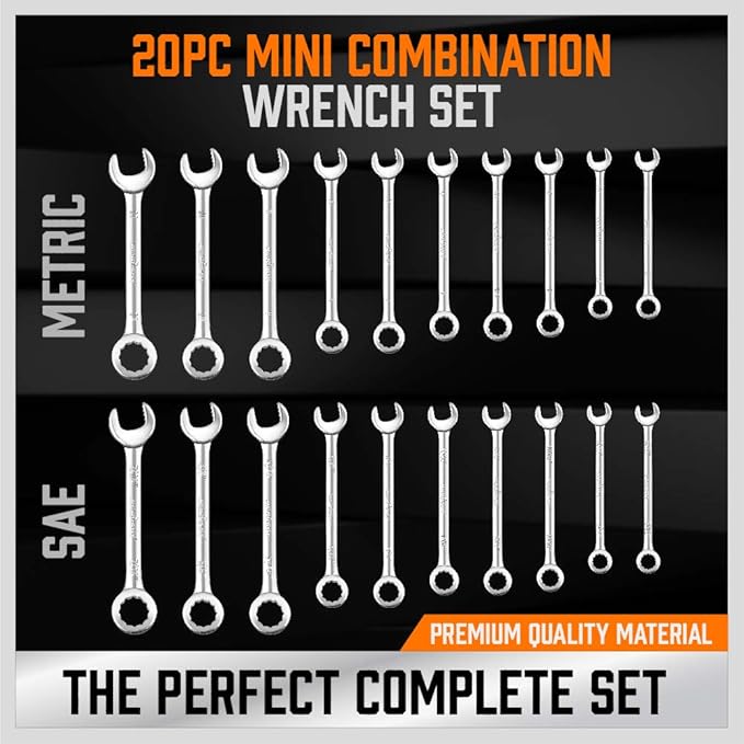HORUSDY 20-Piece Mini Wrench Set, Small Wrench Set, Metric and SAE Mini Combination Wrench Sets