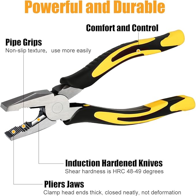 Lineman's Pliers Combination Pliers 6 Inch & 8 Inch Pliers with Wire Cutter竊?Heavy Duty Chrome Vanadium Steel Construction Professional Handle
