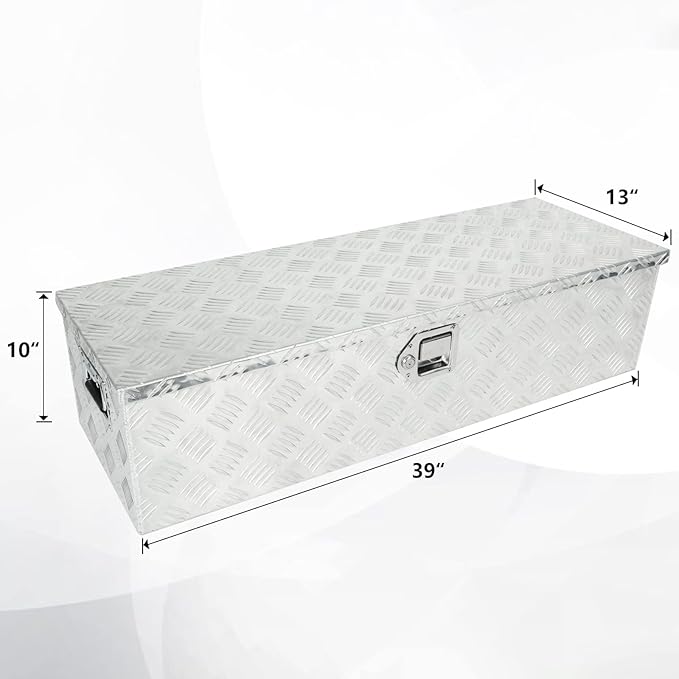 confote 39 Inch Heavy Duty Aluminum Stripes Plated Tool Box Pick Up Truck Bed RV Trailer Toolbox Waterproof Square Storage Organizer with Side Handle, Lock and Keys -39"x 13"x 10"竊똕ilver