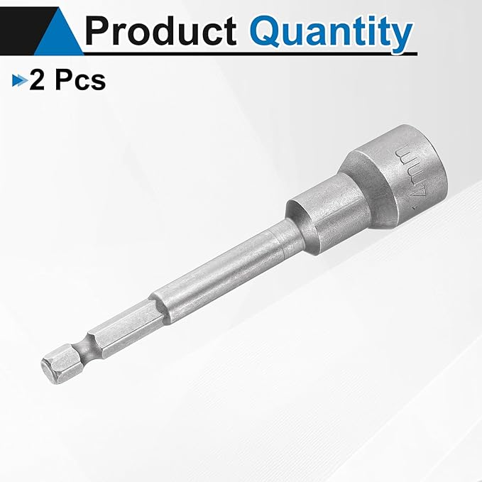 HARFINGTON 2pcs Nut Driver Drill Bit 14mm Metric Socket 1/4" Hex Shank 3.94" (100mm) Long Magnetic 6-Point Sockets Quick Change CR-V Steel Bolt Setters for Power Drill Drivers
