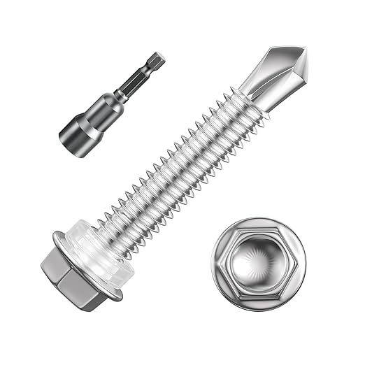 (200Pcs) #14×1-1/4" Hex Washer Head Self Drilling Screws, 410 Stainless Steel Metal SheetScrews，TEK Screws, Sheet Metal Self Tapping Screws
