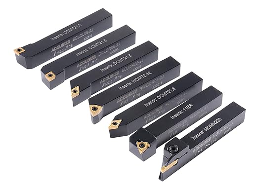 Accusize Industrial Tools 1/2'' Shank 7pc Indexable Carbide Turning Tool Set with 10 Extra TiN?멌oated Inserts, 2387??004PLUS