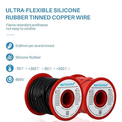 BNTECHGO 14 Gauge Silicone Wire Spool red and Black Each 40ft Flexible 14 AWG Stranded Tinned Copper Wire