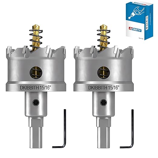 DKIBBITH TCT Hole Saw Set, 2-Pack 1-7/8" (48mm) Heavy Duty Tungsten Carbide Tipped Hole Cutters for Stainless Steel, Copper, Iron, Brass, Plastic with Titanium-Plated Pilot Drill Bits