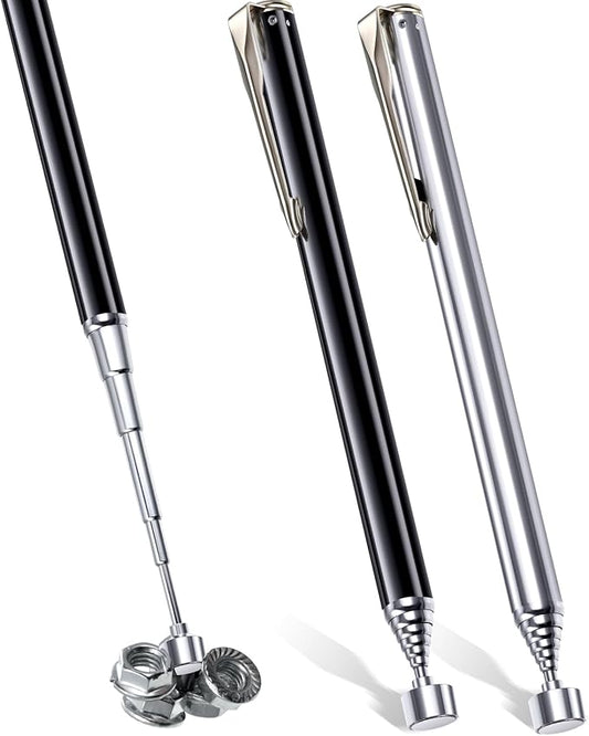 Patelai 2 Pieces Telescoping Magnetic Pick up Tool Grabbers Reacher Tools with Pocket Clip 25 Inch Telescopic Retrieving Magnet Gift for Man, Father, Mechanic, Handyman, Husband (Silver,Black)