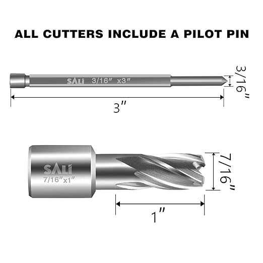 SALI Annular Cutter Diameter 7/16 Inch with Weldon Shank 3/4"(with 2 Flats) Cutting Depth 1" Mag Drill Bit for Magnetic Drill Press HSS Fully Ground Drill with One 3/16"*3" Pilot Pin