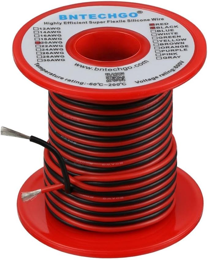 BNTECHGO 20 Gauge Silicone Wire Spool Red and Black Each 50ft 2 Separate Wires Flexible 20 AWG Stranded Tinned Copper Wire