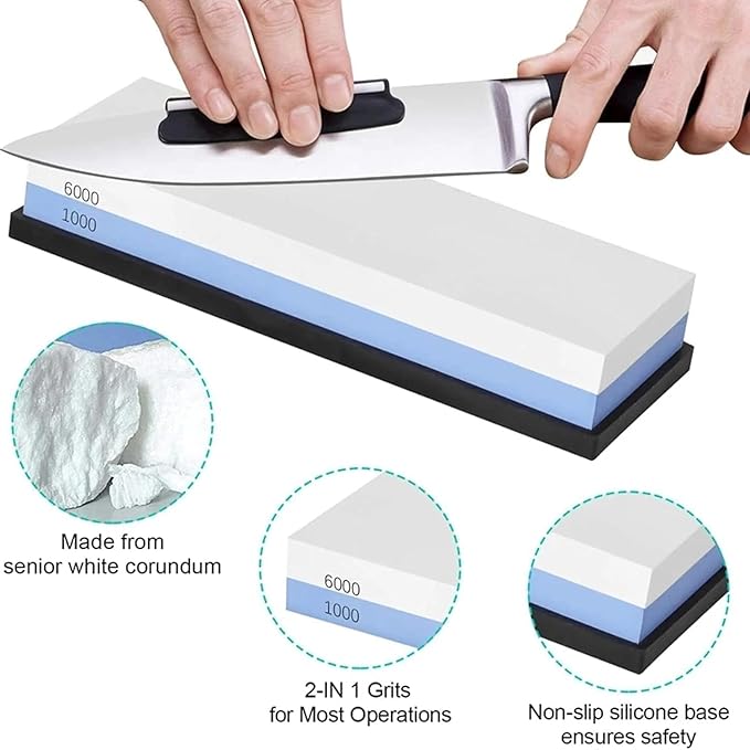 Knife Sharpening Stone Set ??Dual Grit Whetstone 1000/6000 10000,Angle Guide