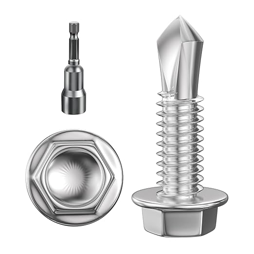 (300Pcs) #8×3/4" Hex Washer Head Self Drilling Screws, 410 Stainless Steel Metal SheetScrews，TEK Screws, Sheet Metal Self Tapping Screws