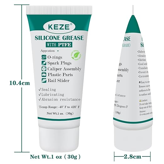KEZE 92003 Silicone Grease with PTFE,Teflon-Based Lubricant Silicon Grease Tube for Machine Automotive Rubber Seals 3D Printer Plastic Gear Parts Sliding Door Window Track,Plumbing Faucet O Ring 1 oz