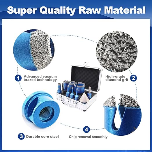 Diamond Core Drill Bit Set - BRSCHNITT Tile Hole Saw Kit 1/4" 3/8" 4/5" 1-3/8"2" 2-1/2" & 3/8" Finger Bit & 2" Chamfer Bit for Porcelain Tile Ceramic Marble Granite Diamond Blade