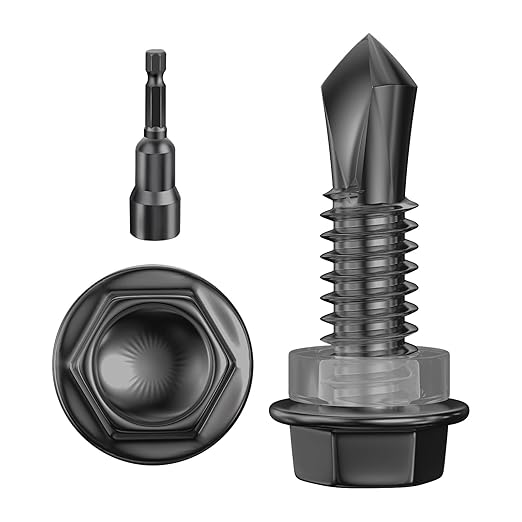 (300Pcs)#10×3/4" Black Hex Washer Head Self Drilling Screws, 410 Stainless Steel Metal SheetScrews，TEK Screws, Sheet Metal Self Tapping Screws