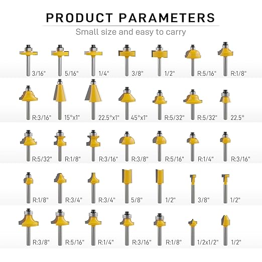 CSOOM 70PCS Router Bits Set - 1/4??Shank, Carbide Tipped Router Bits for Professional Woodworking, Includes Multiple Shapes , Yellow,for Professional and Beginners Carpenter