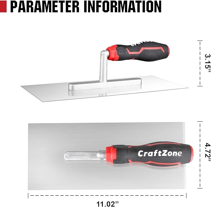 Concrete Trowel 11.02" x 4.72", Concrete Tools Stainless Steel Flat Finishing Trowel with Soft Grip Handle, Drywall Concrete Cement Plastering Tile Masonry Construction Hand Tools