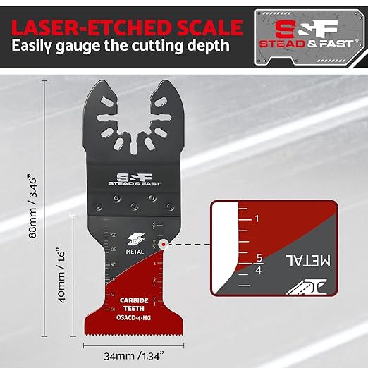 S&F STEAD & FAST Oscillating Tool Blade Carbide, Multitool Blades Industrial-Strength, Universal Fit for Quick Release, Oscillating Saw Blades for Hard Metal, Nails, Screws, Bolts, 4-Pack