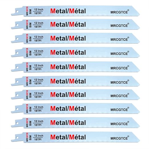 Metal Cutting Reciprocating Saw Blade, 12-Inch 18TPI Bi-Metal Recip Saw Blades (10pcs)