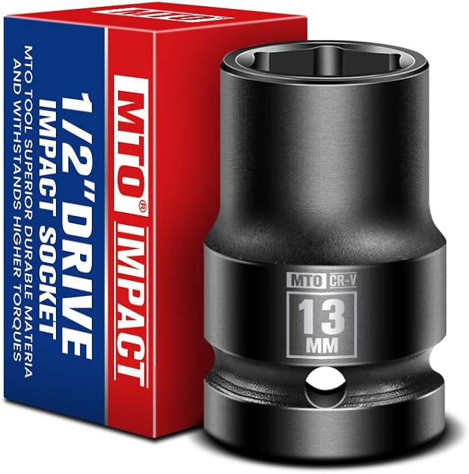 MTO 1/2" Drive 13mm Shallow Impact Socket, 6-Point Metric Socket for Automotive Maintaince, CR-V Steel Meets ANSI Standards