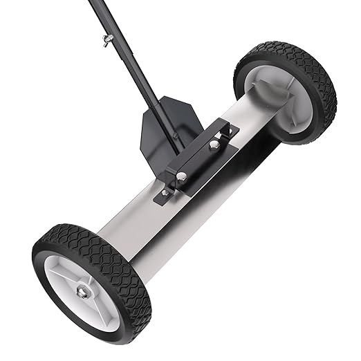 Master Magnetics Magnetic Sweeper with Wheels - Rolling Magnet Sweeper with Adjustable Handle - Powerful Magnetic Tool for Lawn and Shop Use - Pick Up Nails and Other Metal Debris - 18”