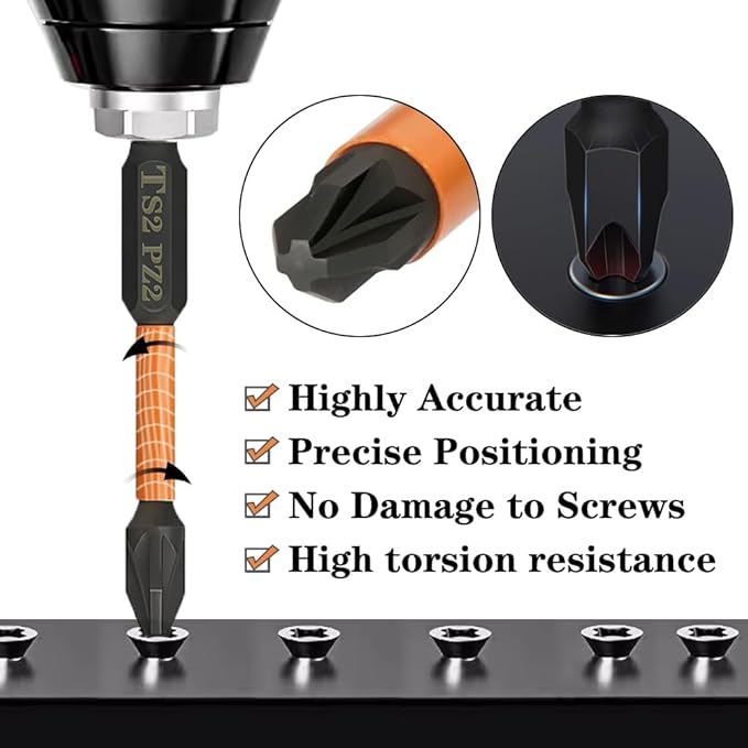 10PCS Magnetic PZ2 Pozi Screwdriver Bit Set Quick Release 1/4 Inch Hex Shank Pozidriv #2 Drill Bits S2 Alloy Steel Impact Driver Bit for Power Drilling (2 Inch Length)