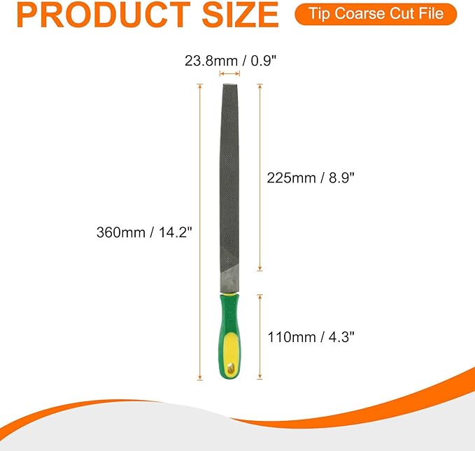HARFINGTON Tip Coarse Cut File 10" Double Cut Teeth High Carbon Steel Hand Rasp File with Plastic Handle for Metal Wood Deburring Removing