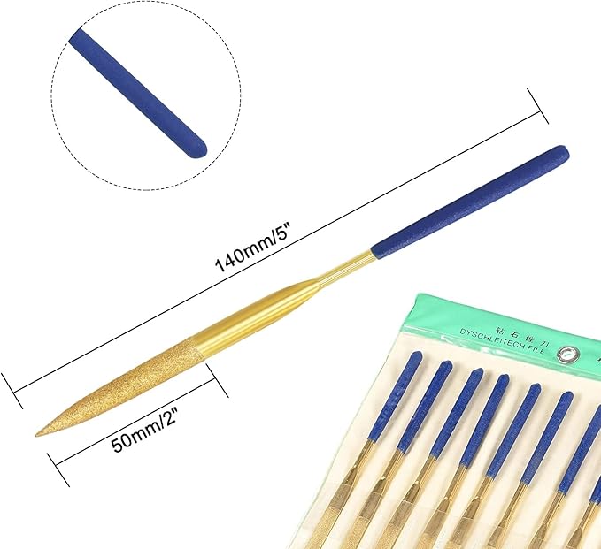 10 PCS Diamond Needle Files (3140mm) 150 Grit Titanium Coated Mini Metal Files Double Half Round for Precision Metal File Work Miniature DIY Jewelers/Glass/Ceramic
